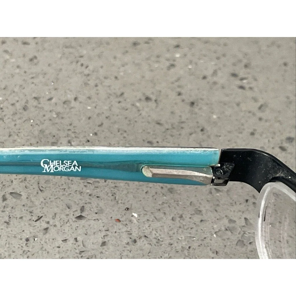 CHELSEA MORGAN Eyeglasses Frames ONLY Aqua Zebra Stripe HALF RIM 51-17-135
